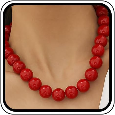 Large Red Beaded Choker Necklace for Women Vintage Black Pearls Balls Bead Collar Necklaces Chunk... | Amazon (US)