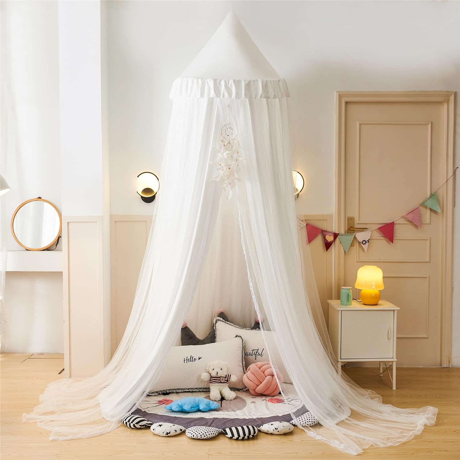 VETHIN Bed Canopy for Kids with Lights,Double Layer Princess Round Dome Children Dreamy Mosquito ... | Amazon (US)
