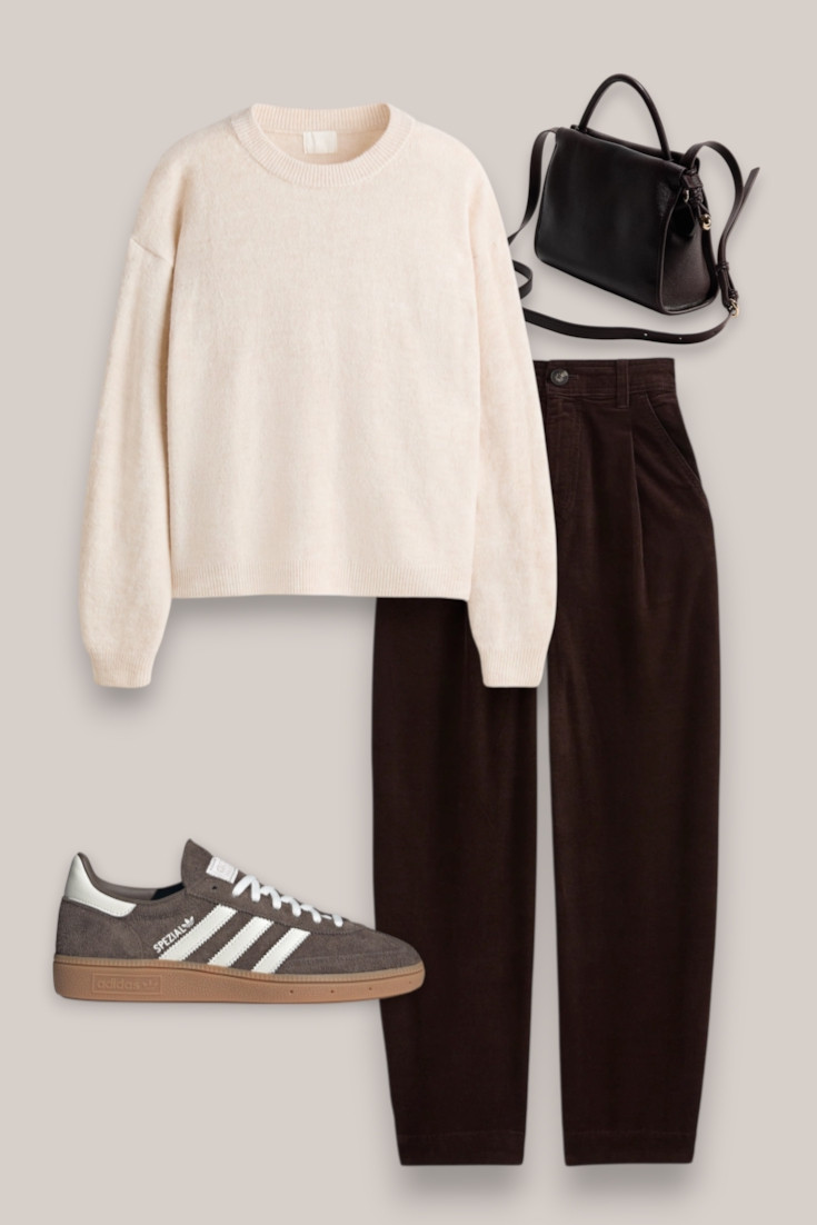Brown Corduroy Pants + Sneakers
An easy casual fall outfit for the days when you don’t want to wear jeans. Brown corduroys + a cozy cream sweater + Spezial sneakers = such a good everyday combination.

#LTKautumn #LTKstyletip