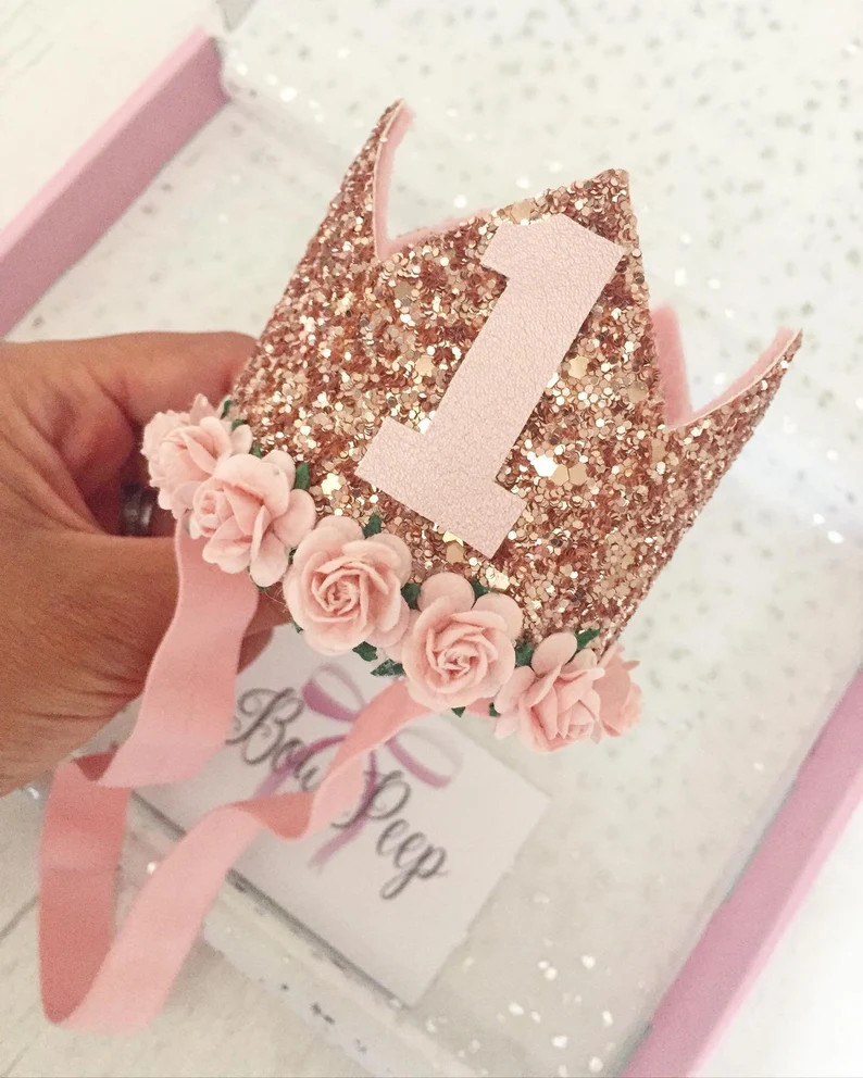 Rose Gold Birthday Crown, 1st Birthday Crown any Age Available Birthday Crown, Party Hat, Glitter... | Etsy (US)