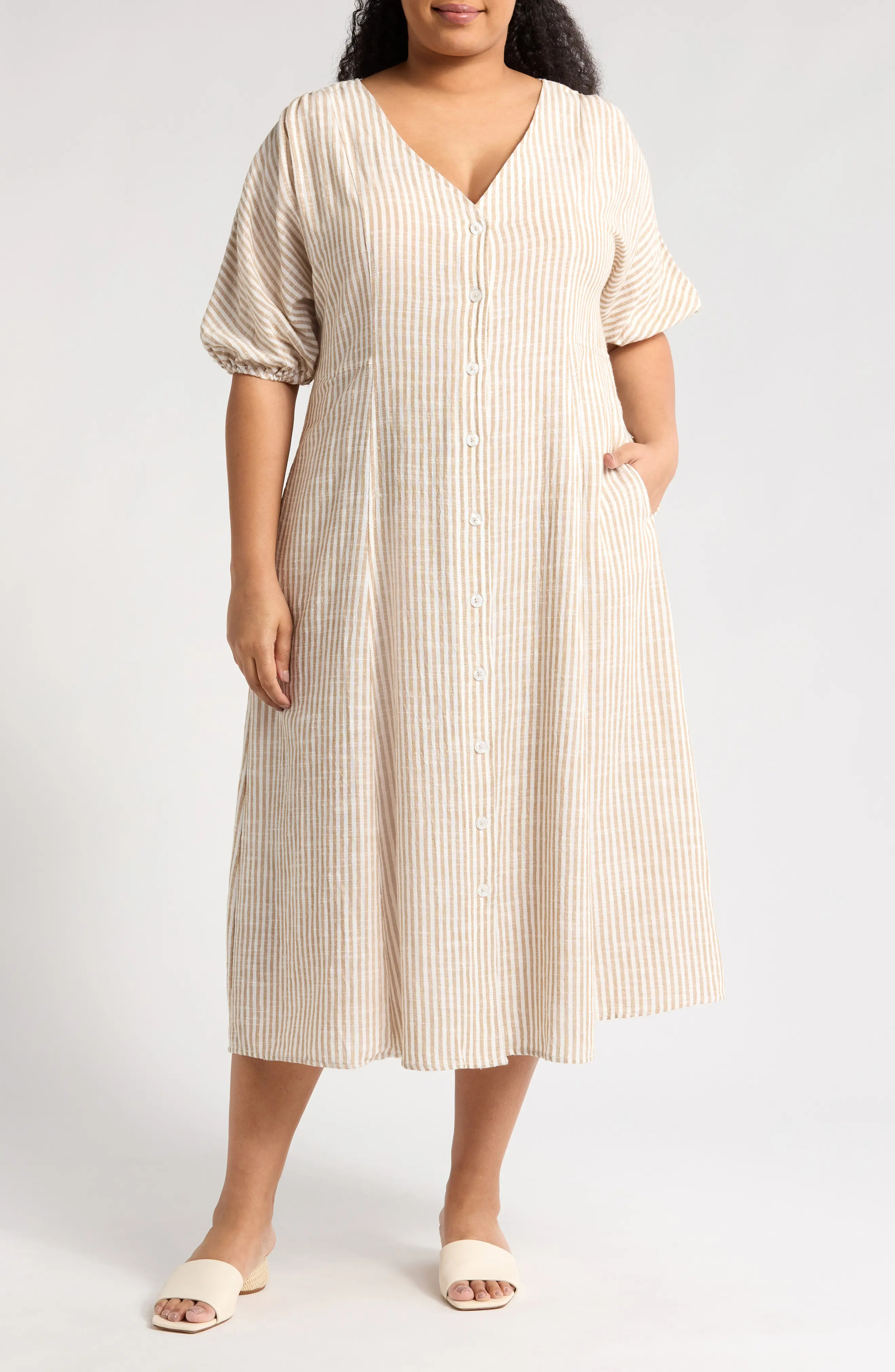 Yarn Dye Puff Sleeve Maxi Dress (Women) | Nordstromrack | Nordstrom Rack