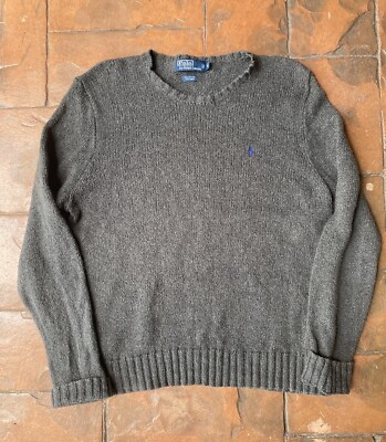 Vintage 90s Polo Ralph Lauren Knit Linen Cotton Blend Sweater Gray Mens XL | eBay US