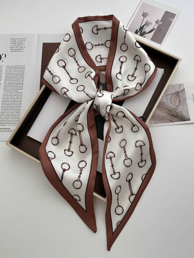 1pc Double-Sided Horses Chain Printing Women Satin Neckerchief Female Dress Shorts Belt Bags Hats Ribbon Waistband | SHEIN