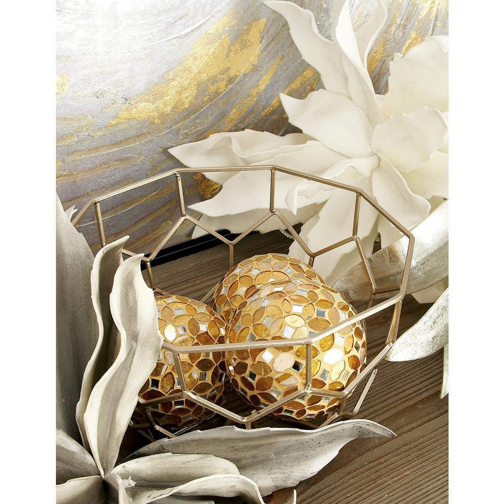 Litton Lane 4 in. Dia Gold Glass and PVC Mosaic Decorative Balls (Set of 4) | The Home Depot