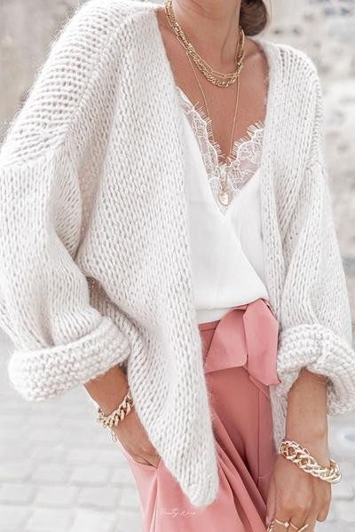 Chunky open knit White Cardigan Luna | outdazl