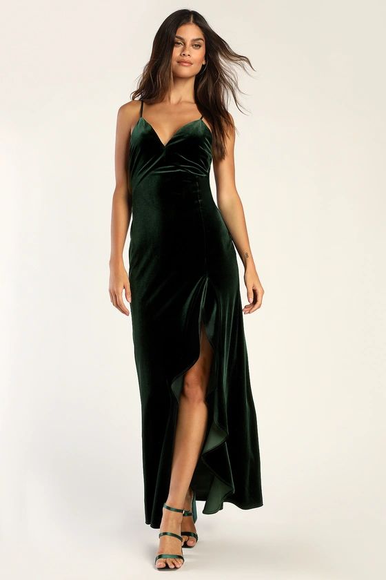 You Look Stunning Dark Green Velvet Ruffled Maxi Dress | Lulus (US)