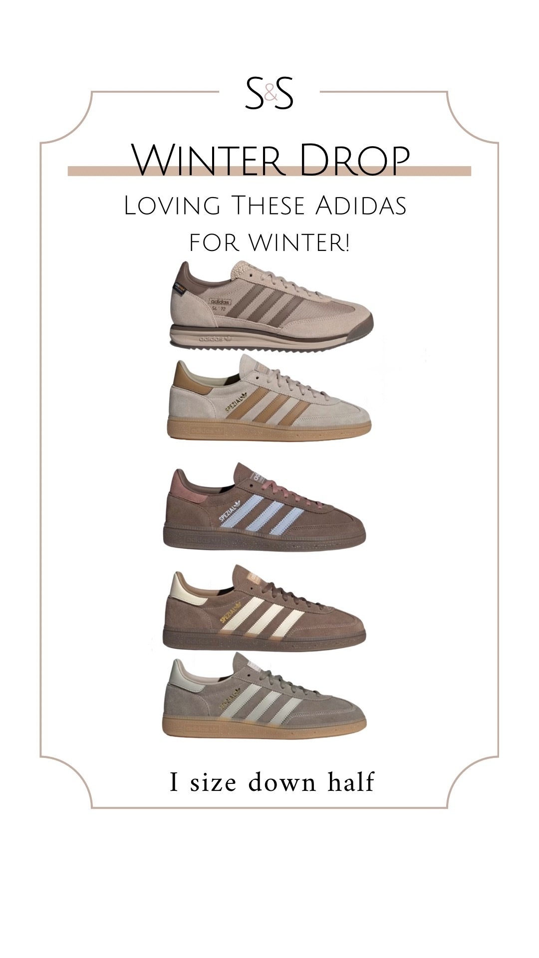 New Adidas drop! These are so good, I’m shaking!

Adidas sneakers, winter sneakers, neutral sneakers, women’s winter outfits, casual winter style, Adidas spezial, Adidas SL72, winter fashion finds, everyday sneakers, neutral outfit ideas

#LTKmomlife #LTKOver40 #LTKGiftGuide