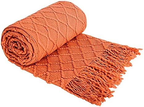 JUDYRBDIAL Soft Acrylic Knit Throw Blanket 50" x 60" Lightweight Decorative Blanket with 8" Tasse... | Amazon (US)