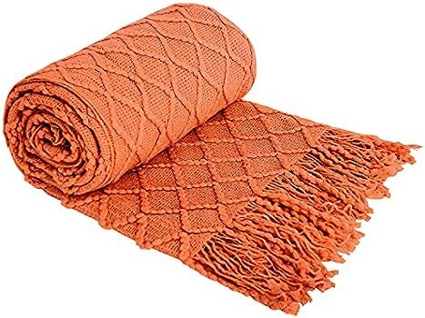 JUDYRBDIAL Soft Acrylic Knit Throw Blanket 50" x 60" Lightweight Decorative Blanket with 8" Tasse... | Amazon (US)
