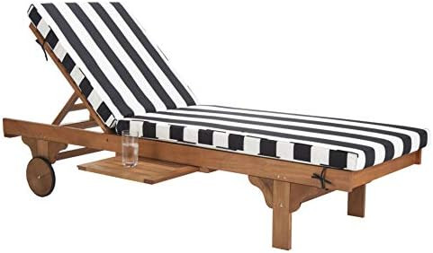 SAFAVIEH Outdoor Collection Newport Natural/ Black & White Stripe Cushion Built-in Side Table Adj... | Amazon (US)