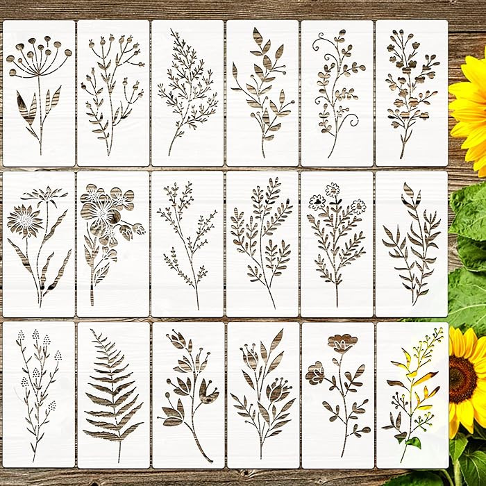 18Pcs Wildflower Stencils Flower Leaf Painting Stencils Reusable Wild Flower Stencil Plastic Art ... | Amazon (US)
