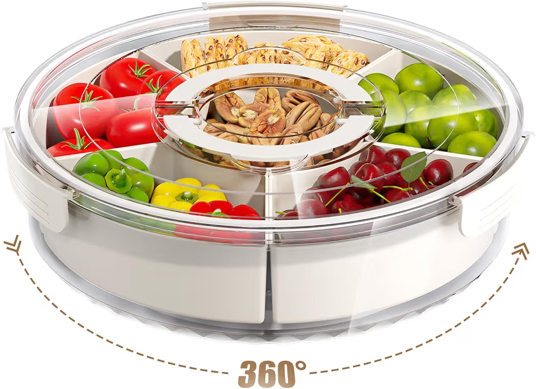 Divided Serving Tray with Lid and Handle,Large Snack Spinner,Snackle Box Container, Multi-purpose... | Amazon (US)
