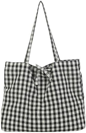 Gingham Tote Bag Vintage Shoulder Tote Lightweight Shoulder Bag Gingham Large Capacity Handbag | Amazon (US)