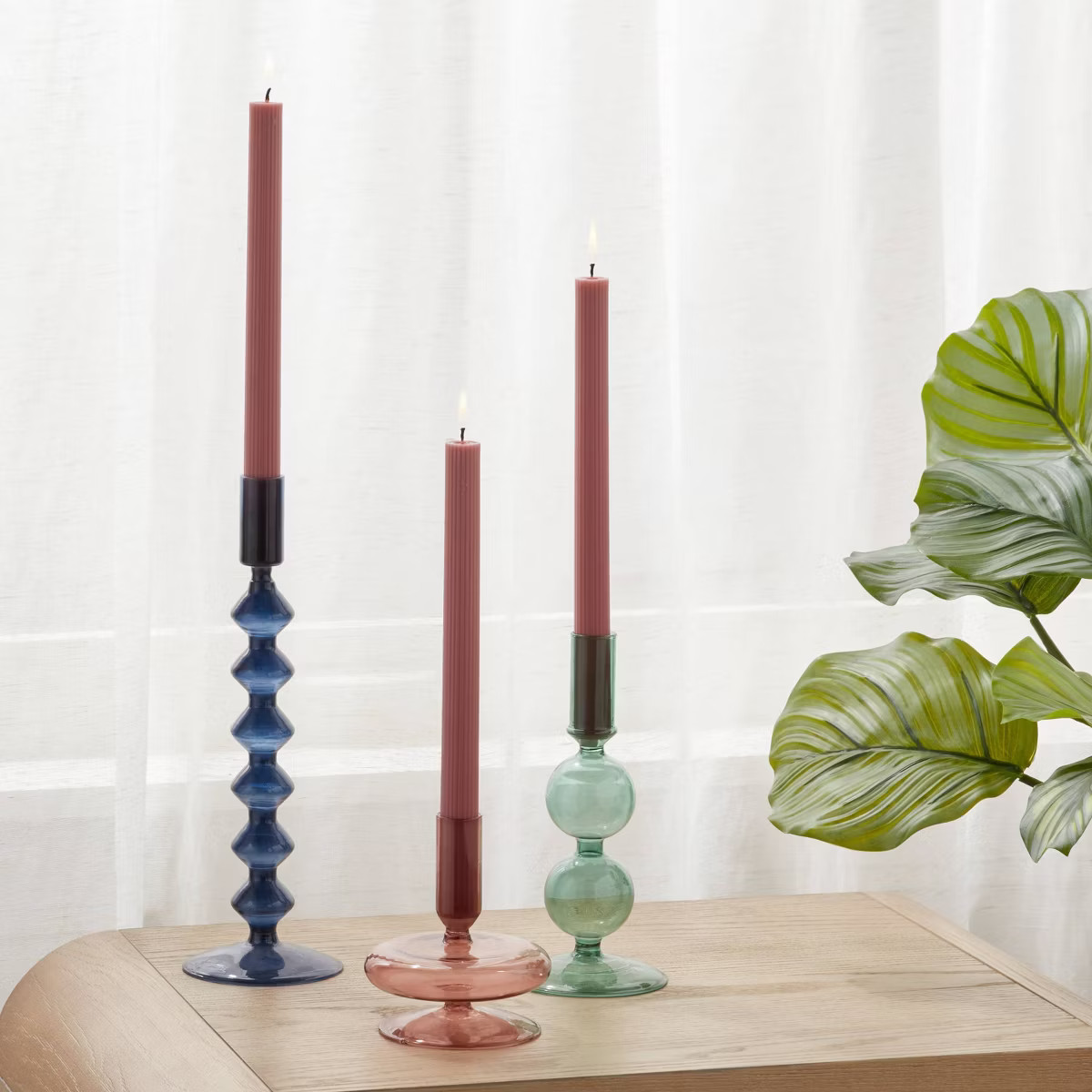 4pk Ribbed Taper Candle Set Pink - Threshold™ | Target