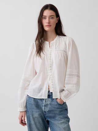 Lace-Trim Pintuck Top | Gap (US)