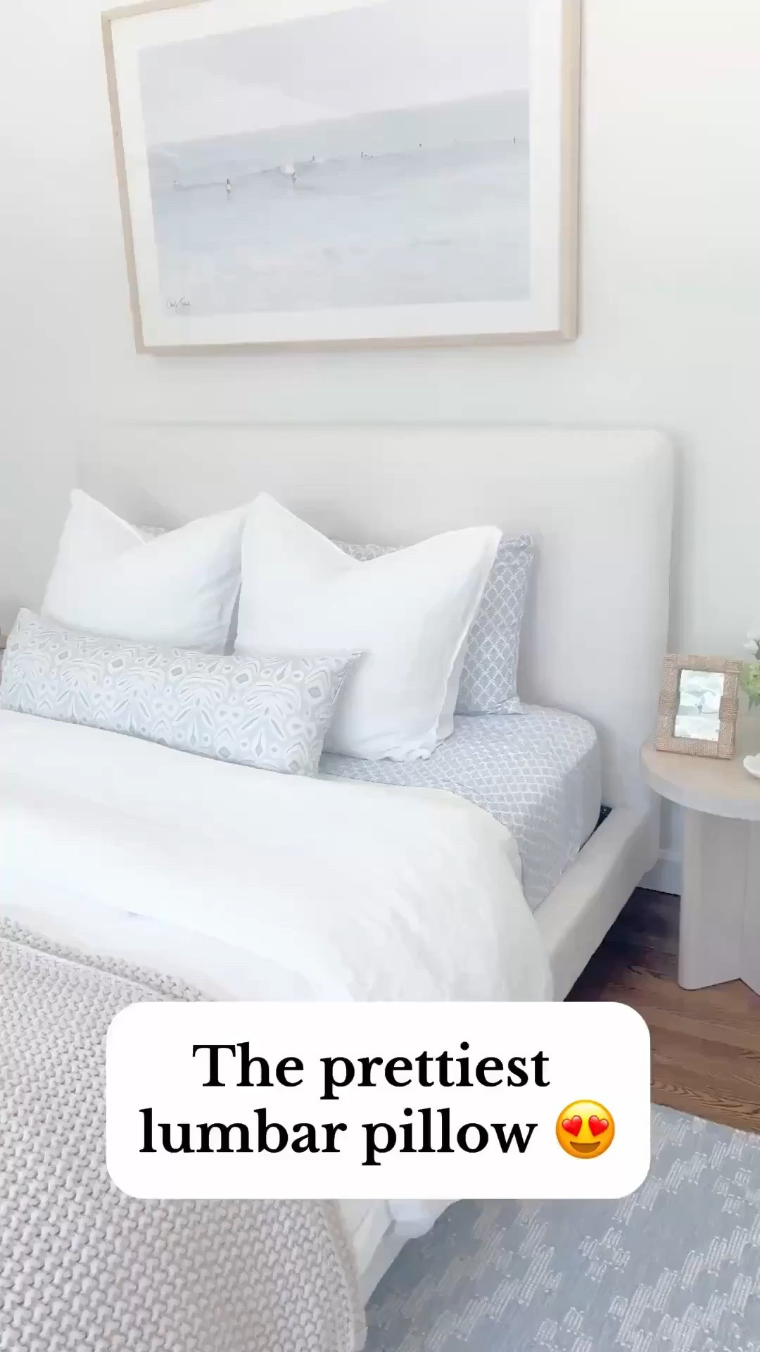This lumbar pillow cover is the perfect finishing touch on our guest bed!
- 
coastal home decor, coastal style, coastal nightstands, light wood nightstands, round side tables, small side tables, coastal bedroom furniture, beach house bedroom decor, beach house furniture, neutral bedroom, bedroom ideas, upholstered bed, queen size bed, pottery barn beds, platform beds, guest room decor, linen duvet cover, amazon duvet cover, white duvet cover, amazon down comforter, white linen pillow shams, duvet set, coastal artwork, artwork over bed, large artwork, beach artwork, ocean artwork, nightstand decor, side table decor, woven picture frames, amazon picture frames, marble ring dish, white quilts, pottery barn quilts, coastal bedding, white bedding, decorative bed pillows, lumbar pillow

#LTKHome