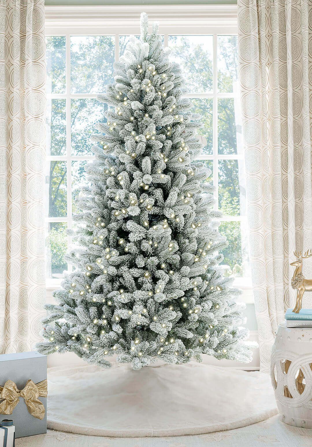 10' King Flock® Artificial Christmas Tree with 1250 Warm White LED Lights | King of Christmas