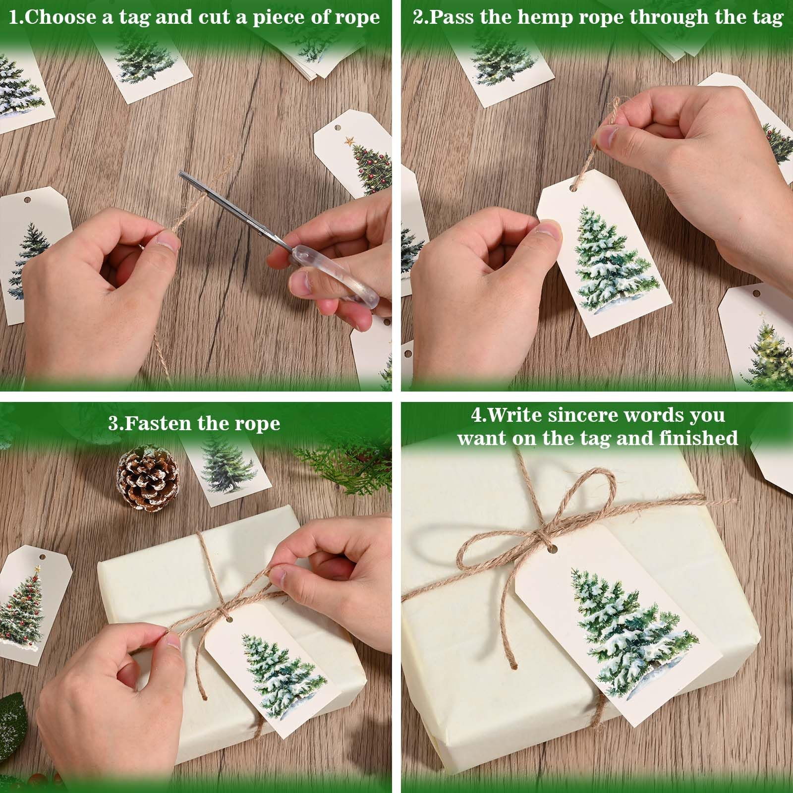 120 Pcs Christmas Tree Gift Tags with Hemp Rope Vintage Watercolor Christmas Tree Tag Forest Beig... | Amazon (US)