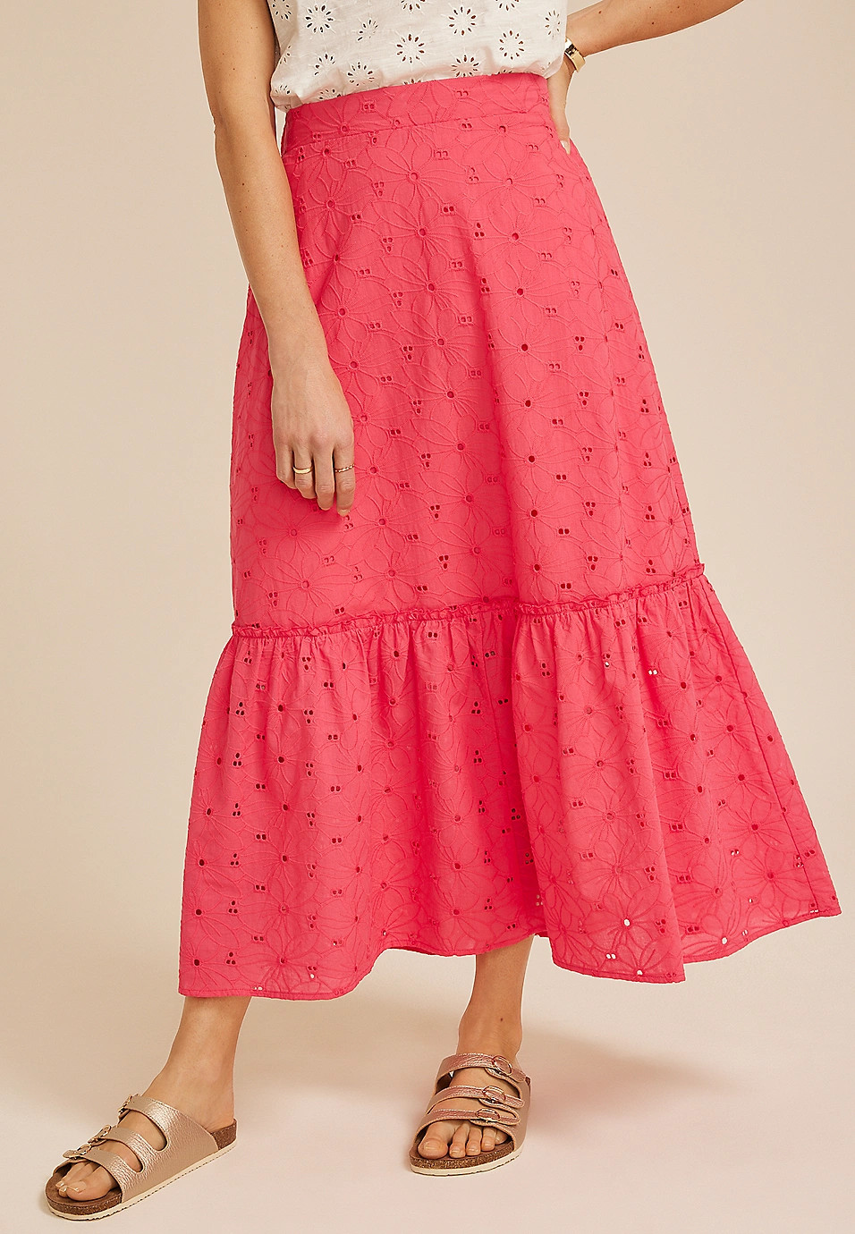 High Rise Eyelet Maxi Skirt | Maurices