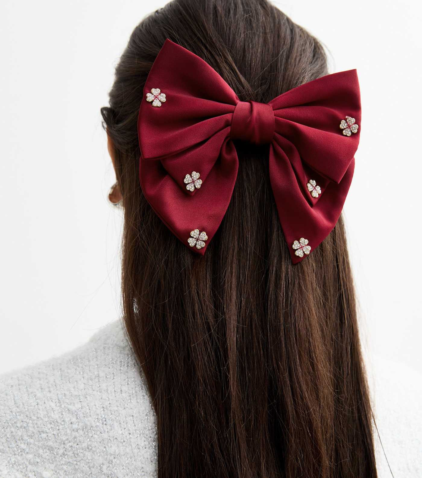 Burgundy Satin Diamanté Flower Bow Hair Slide
						
						Add to Saved Items
						Remove from ... | New Look (UK)