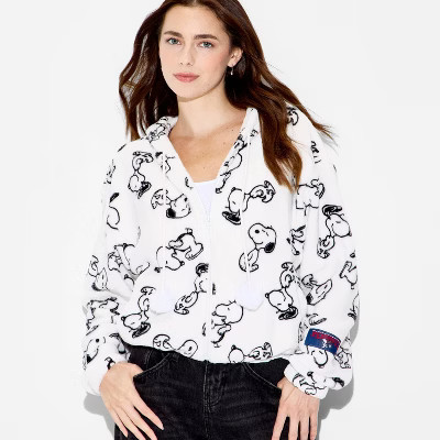 Women's Snoopy Graphic Zip-Up Hoodie - White | Target