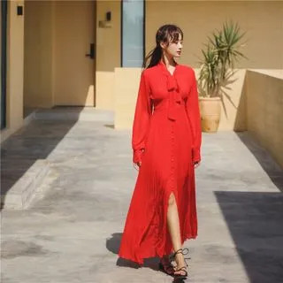 Long-Sleeve A-Line Maxi Dress | YesStyle Global