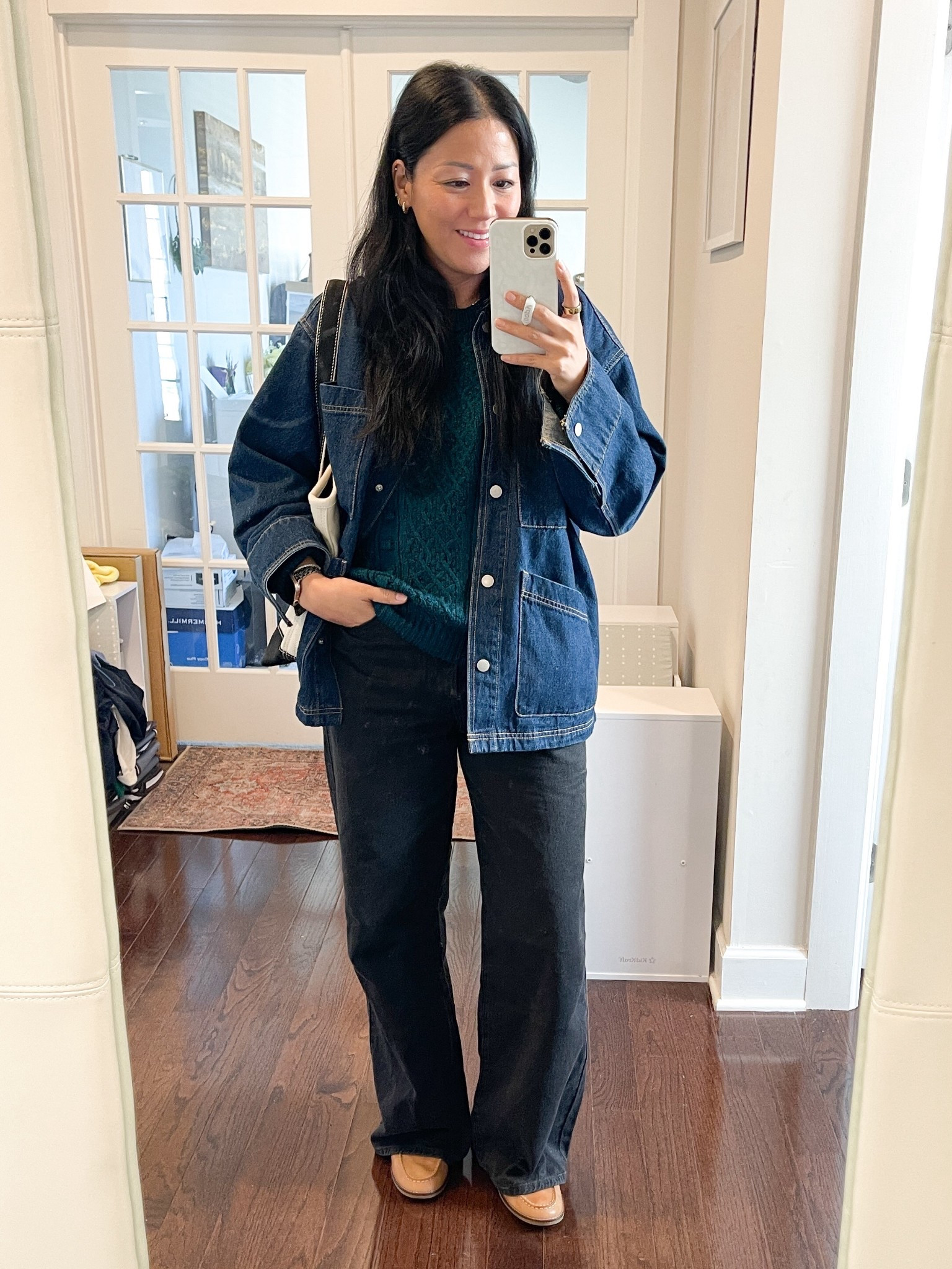 Size XS jacket
Size 26 jeans
Shoes run slightly small; recommend sizing up 

Exact sweater and shoes are older 

#LTKSeasonal #LTKOver40 #LTKootd