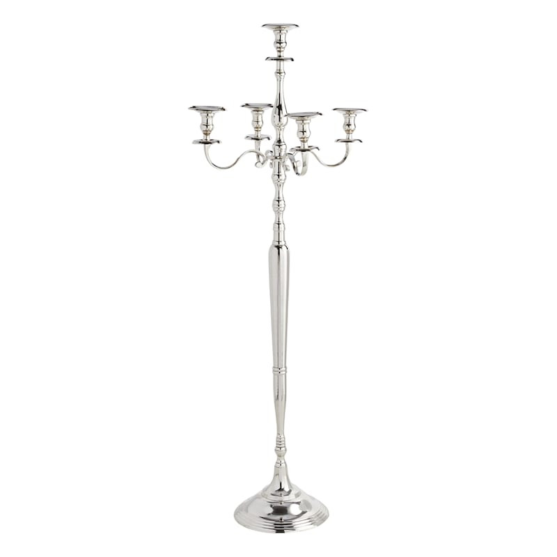 Oversized Metallic Silver 5-Arm Candelabra, 59" | At Home