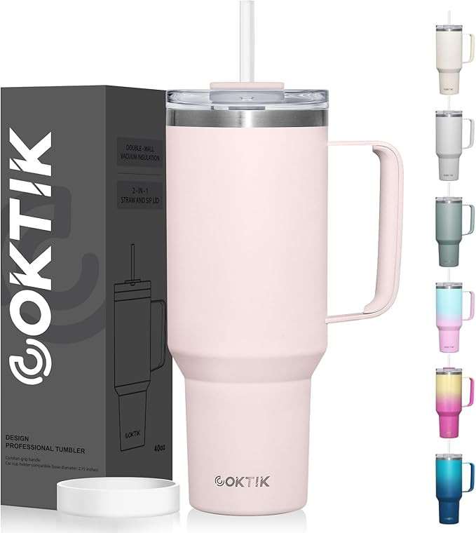 40 oz Tumbler With Handle and Straw Lid, 2-in-1 Lid (Straw/Flip), Vacuum Insulated Travel Mug Sta... | Amazon (US)