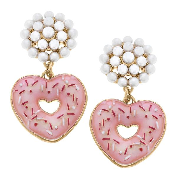 Heart Sprinkle Donut Enamel Drop Earrings in Pink | CANVAS