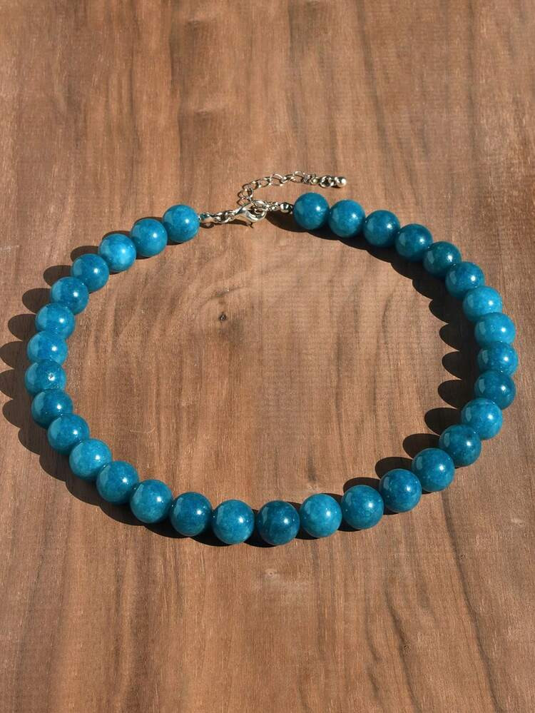 1/4pcs 12mm Natural Stone Beaded Necklace, Fashion Dopamine Color Retro Exaggerated Choker, Natur... | SHEIN