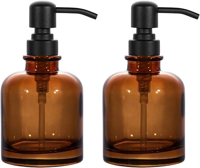Amazon.com: 2 PCS Thick Amber Glass Jar Soap Dispenser with Matte Black Stainless Steel Pump, 12o... | Amazon (US)