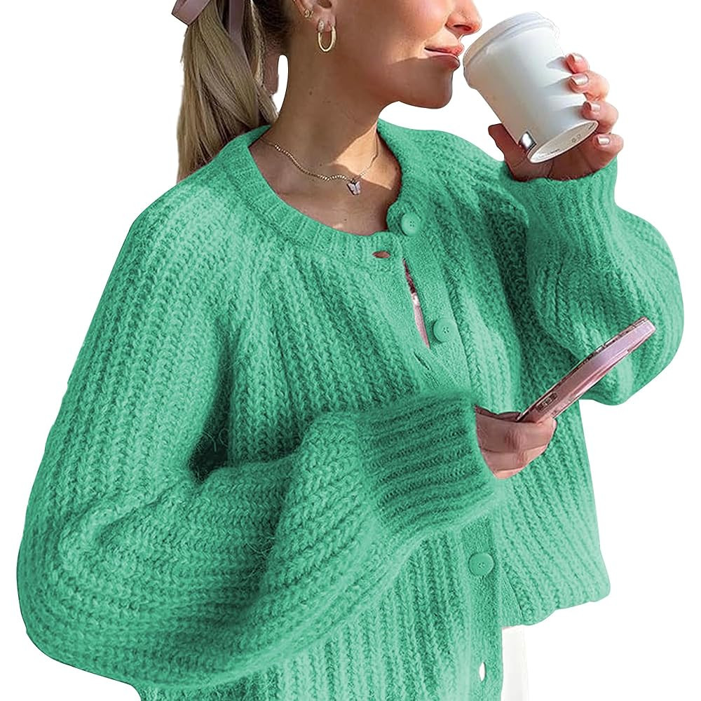 Hixiaohe Cardigan Sweater for Women Long Sleeve Button Y2K Chunky Knit Sweater Fall Casual Open F... | Amazon (US)