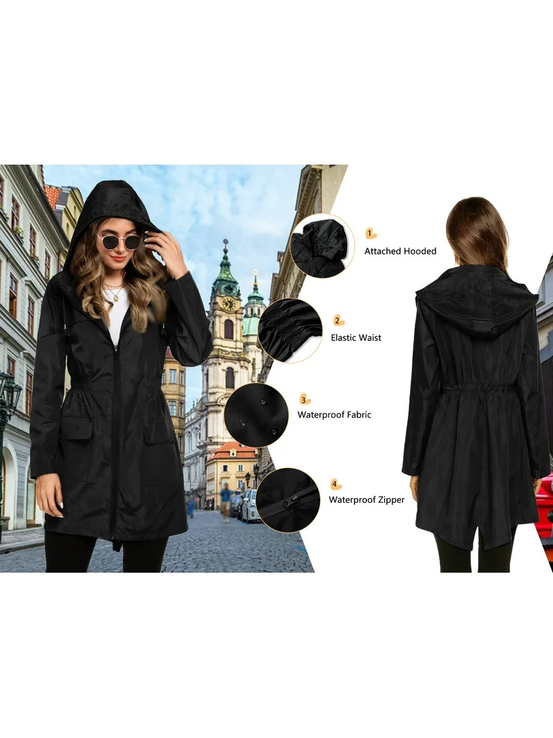 Rosvigor Womens Lightweight Jackets Windbreaker Jackets Woman Long Waterproof Hooded Raincoat wit... | Walmart (US)