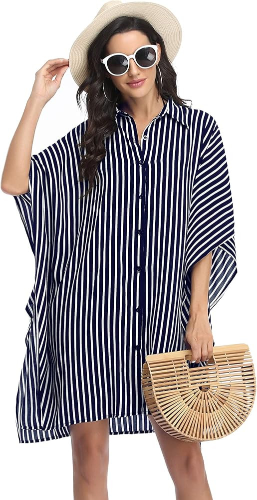 Ekouaer Women's Swimsuit Cover Up 3/4 Sleeve Beachwear Bikini Coverups Button Down Oversized Cove... | Amazon (US)