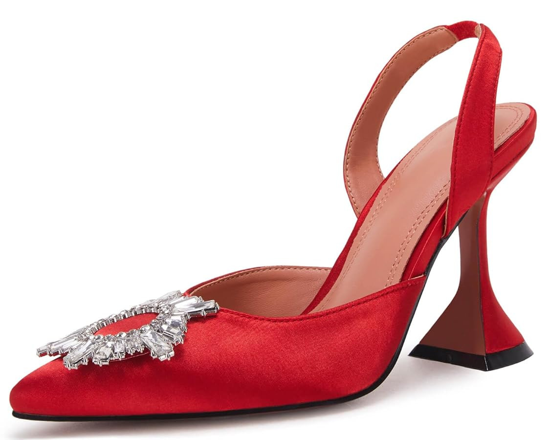 VETASTE Women's High Heel Crystal Slingback Pumps Pointed Toe Strappy Triangle Heeled Party Weddi... | Amazon (US)