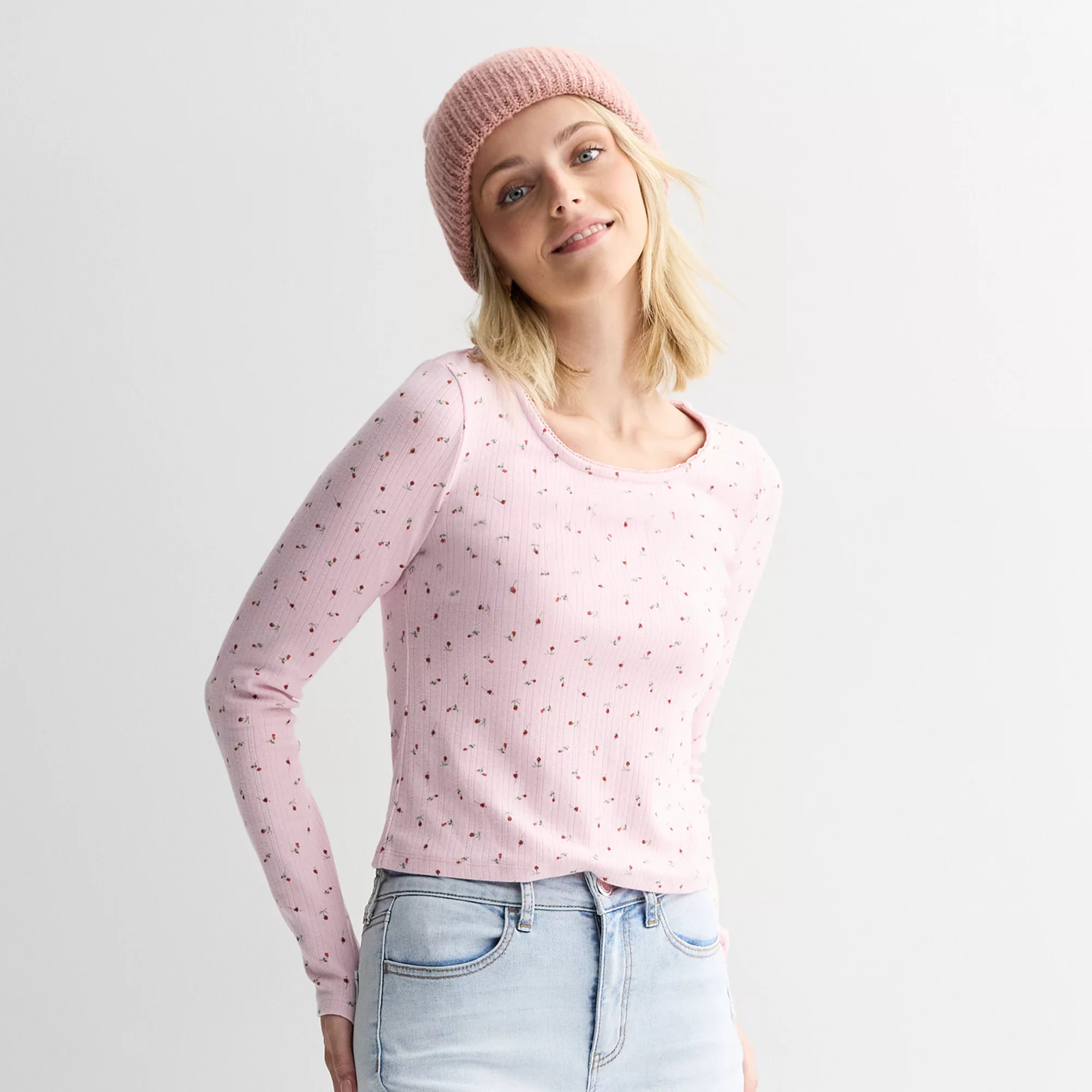 Juniors' SO® Scoopneck Pointelle Long Sleeve Top | Kohl's