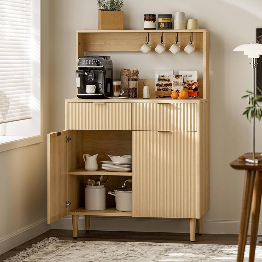 Sideboard Buffet Cabinet with Storage, Modern Coffee Bar Cabinet with Drawers, Cabinets, Shelves ... | Amazon (US)