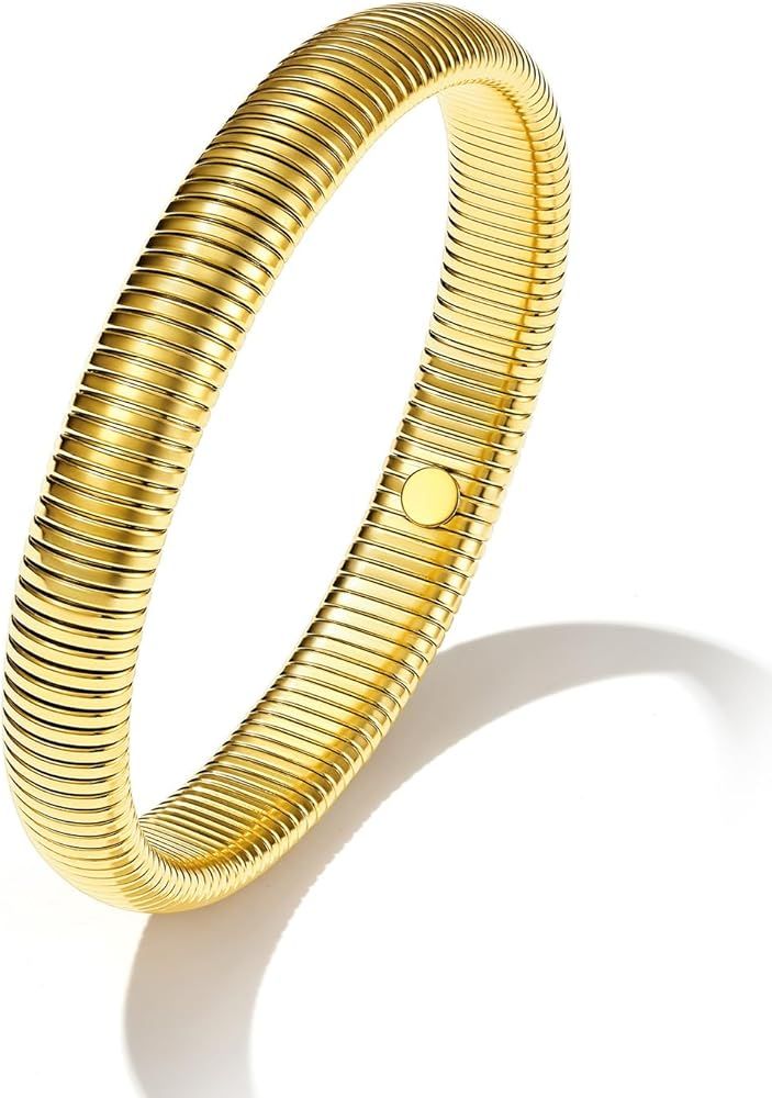 GoldChic Jewelry Stainless Steel Stretch Link Chain Bracelet for Women, Flexible Wide Gold Wristb... | Amazon (US)