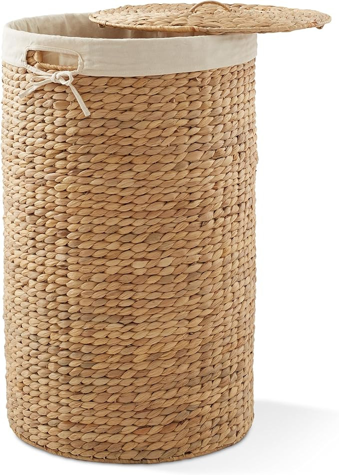 Casafield Round Laundry Hamper with Lid and Removable Liner Bag - Natural, Woven Water Hyacinth W... | Amazon (US)