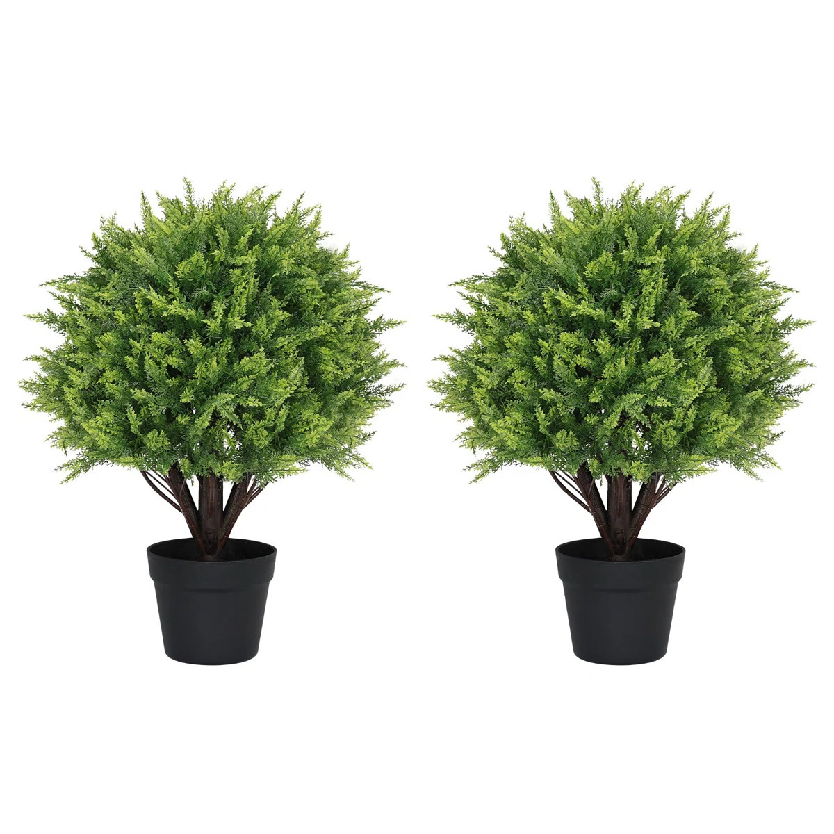 24'' Artificial Cedar Topiary Ball Tree In Black Pot – Faux Outdoor Indoor Plant For Front Porc... | Wayfair North America