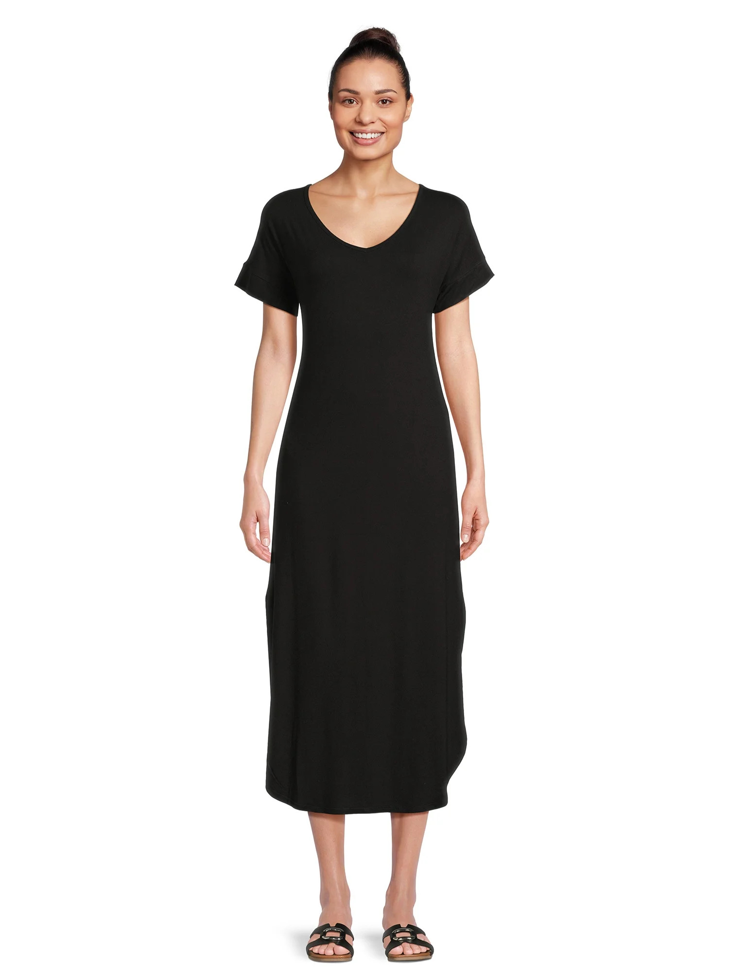 Time and Tru Women's V-Neck Maxi Dress, Sizes XS -XXXL | Walmart (US)