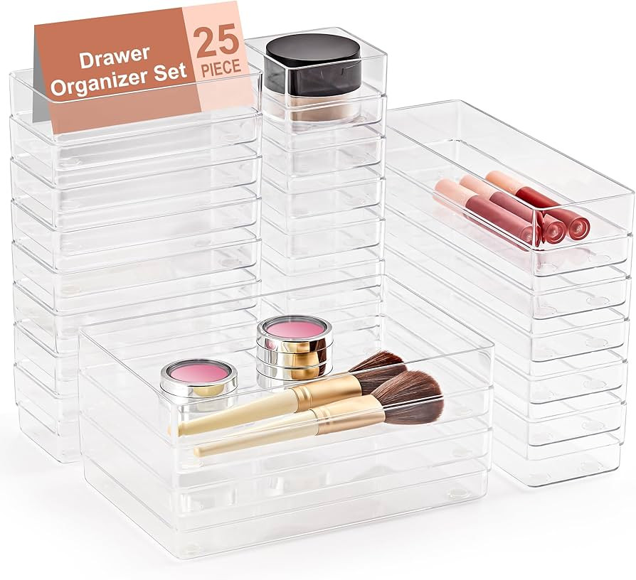 SMARTAKE 25-Piece Drawer Organizer with Non-Slip Silicone Pads, 4-Size Desk Drawer Organizer Tray... | Amazon (US)