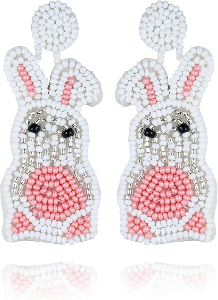 Easter Bunny Beaded Earrings – Handmade Cute Rabbit Dangle Earrings Festive Jewelry for Women S... | Amazon (US)