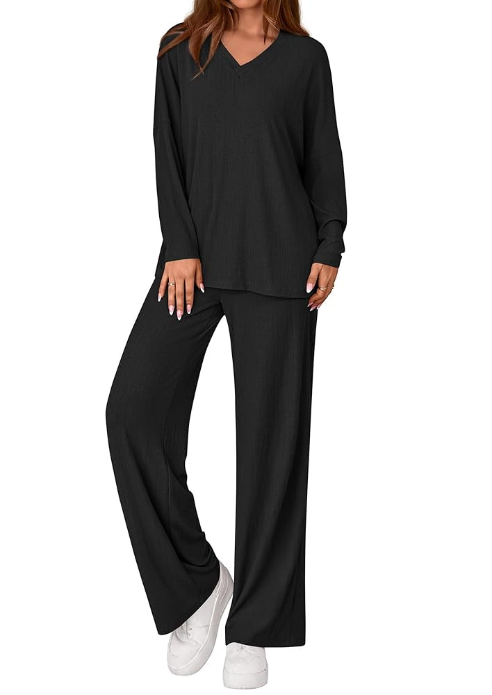 PRETTYGARDEN 2 Piece Lounge Sets for Women Fall Outfits 2025 Casual Loose Long Sleeve Tops Wide L... | Amazon (US)