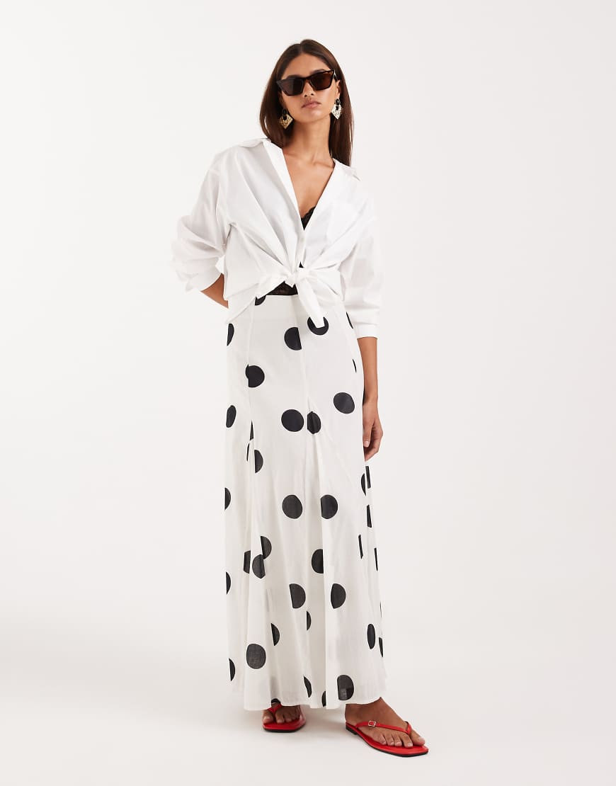 ASOS DESIGN cotton godet maxi skirt in polka dot print-Multi | ASOS (Global)