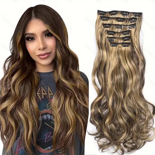 20 Inch Long Body Wave Hairpiece Clip On Hair Extensions Synthetic Ombre Color Hair Extenisons Fo... | Temu Affiliate Program