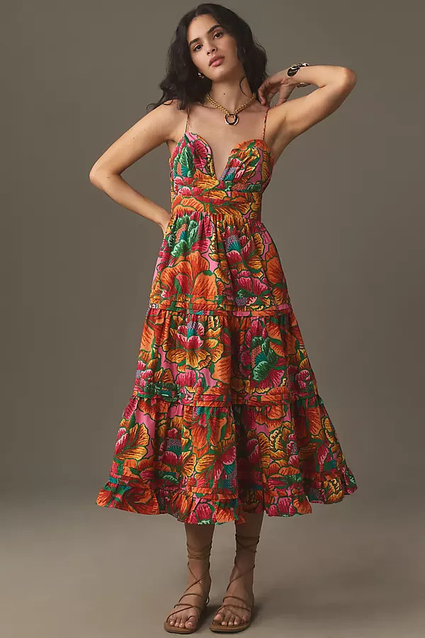 Farm Rio Beaded Spring Sleeveless Midi Dress | Anthropologie (US)