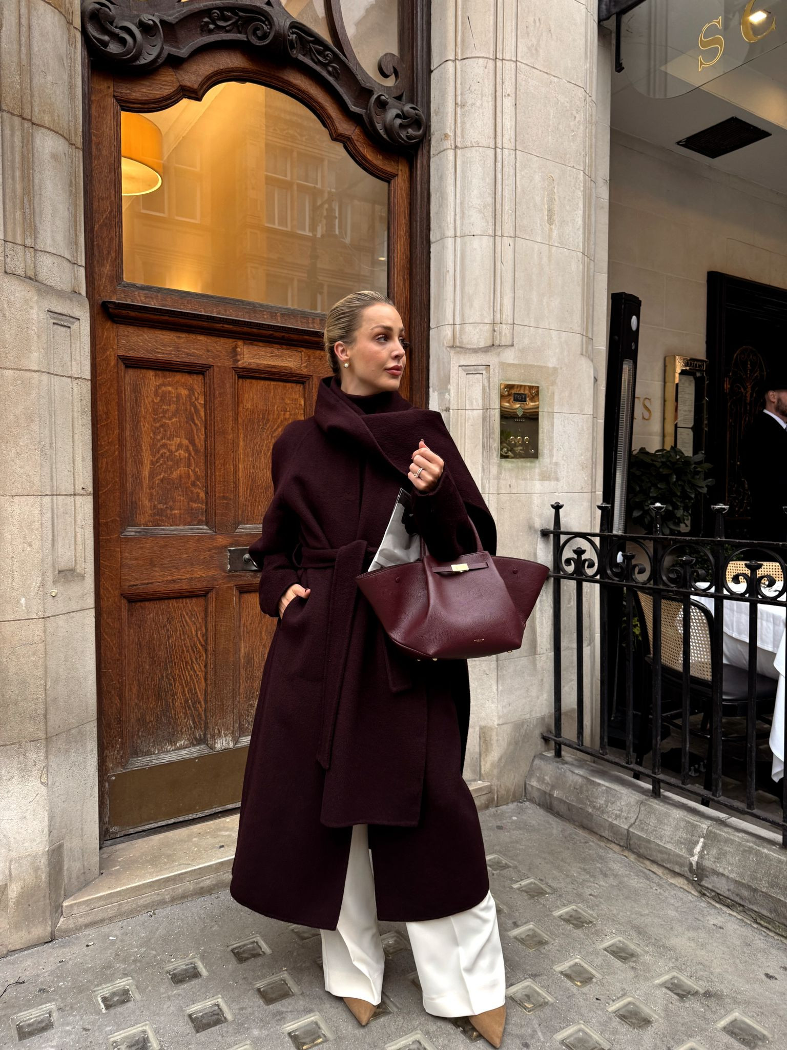 Autumn outfit, burgundy coat, layering,  DeMellier bag, smart casual outfit, fall fashion, transitional outfit; burgundy bag, reiss, tailored trousers, winter outfit 

#LTKautumn #LTKuk #LTKstyletip