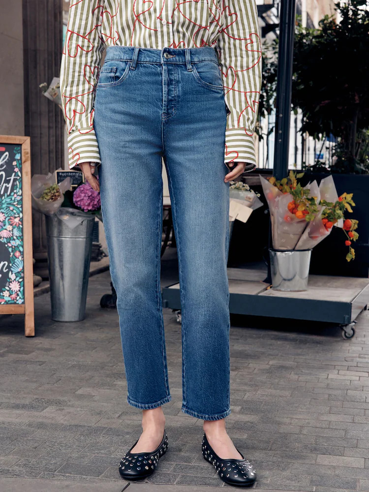 Mid Blue Stovepipe Straight Leg Jeans | Next EU